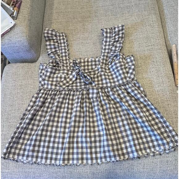 Unbranded No Size Tag Gray White Gingham Plus Size Sleeveless Ruffle Shirt 2X - Picture 8 of 10